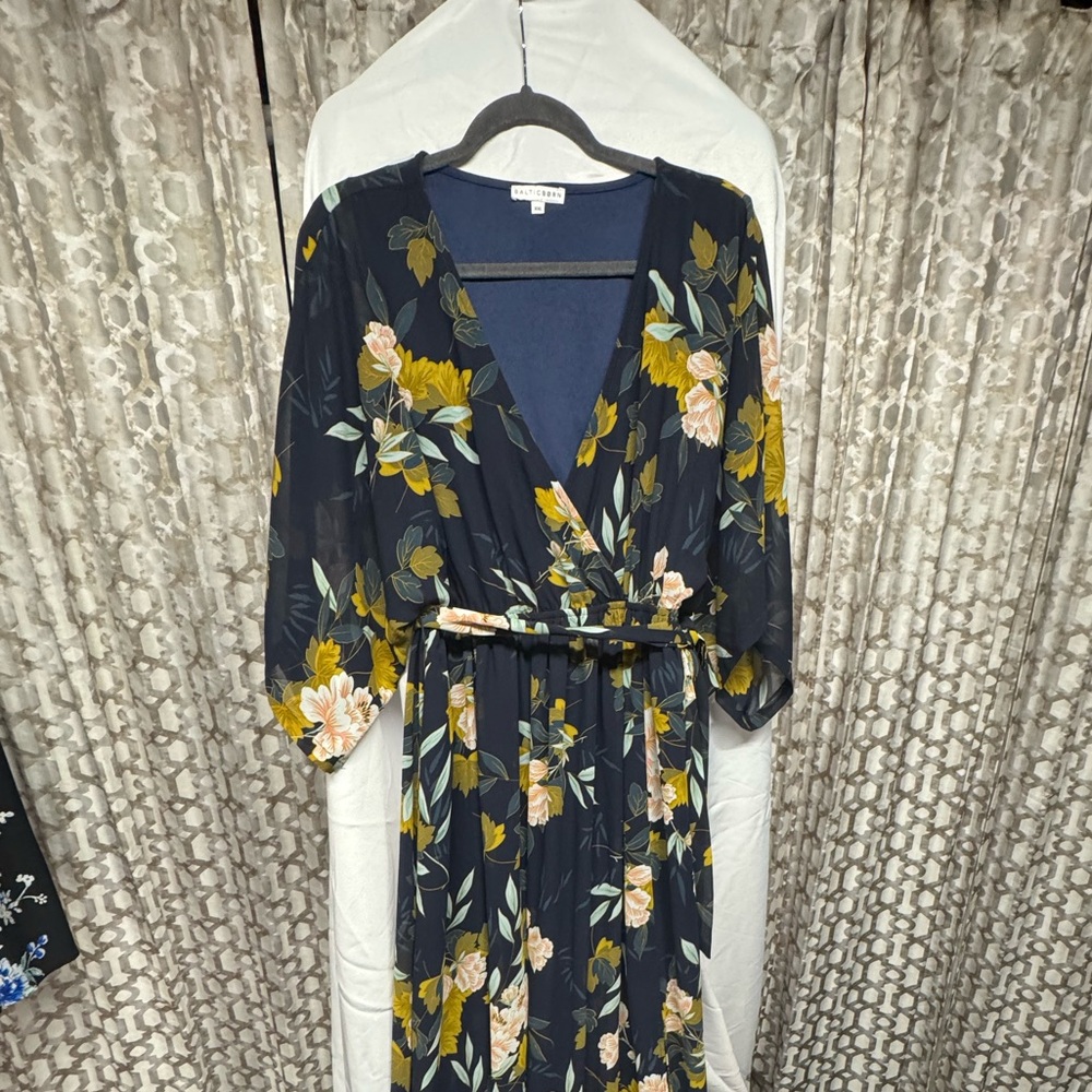 Baltic Born Navy Floral Maxi Dress with Belt